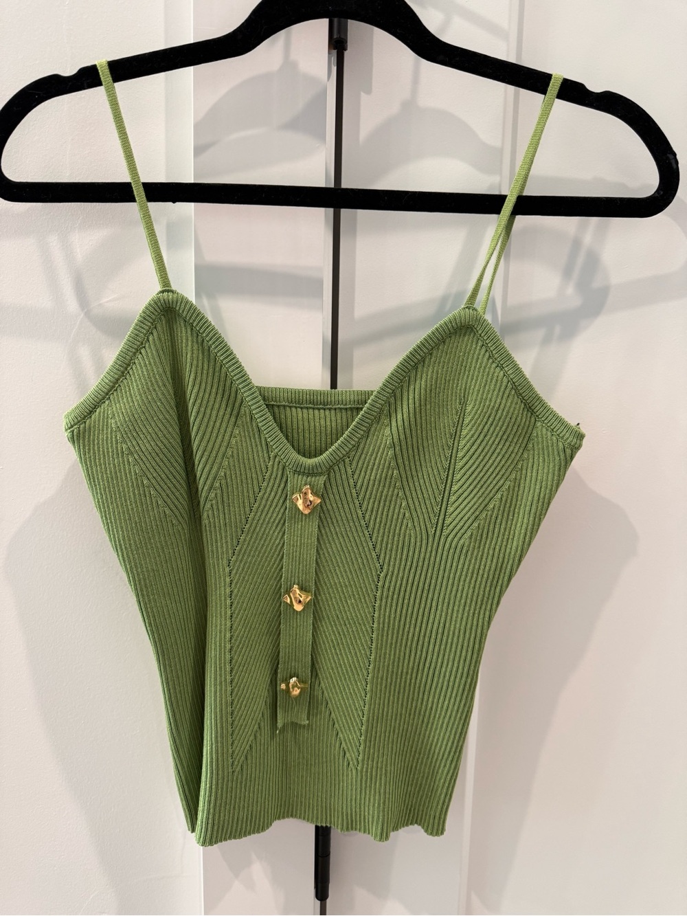 SHEIN Green Ribbed Knit Cami with Gold Accents